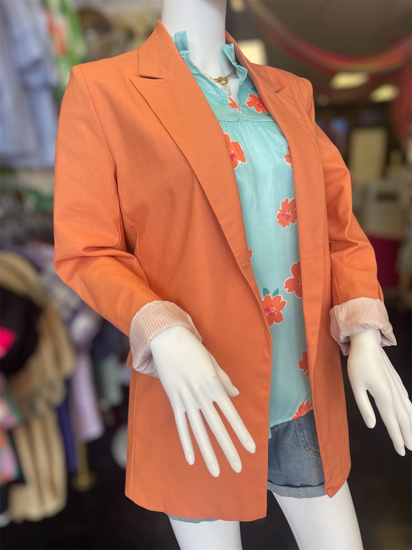Warm Orange Linen & Cotton Blend Blazer