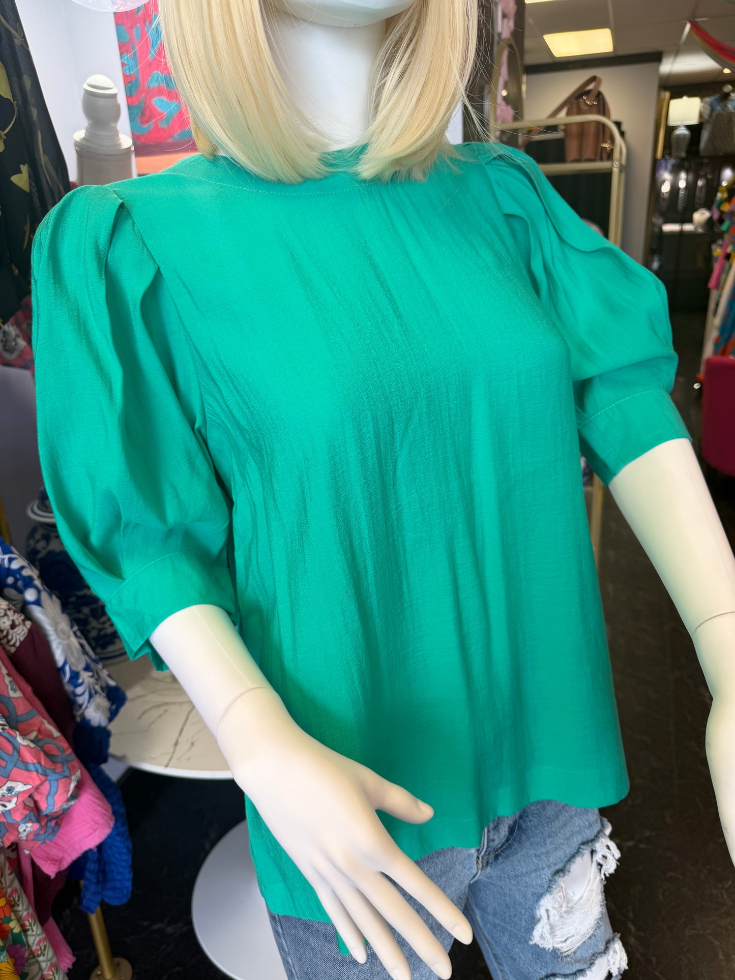 Emerald Green Bubble Sleeve Top