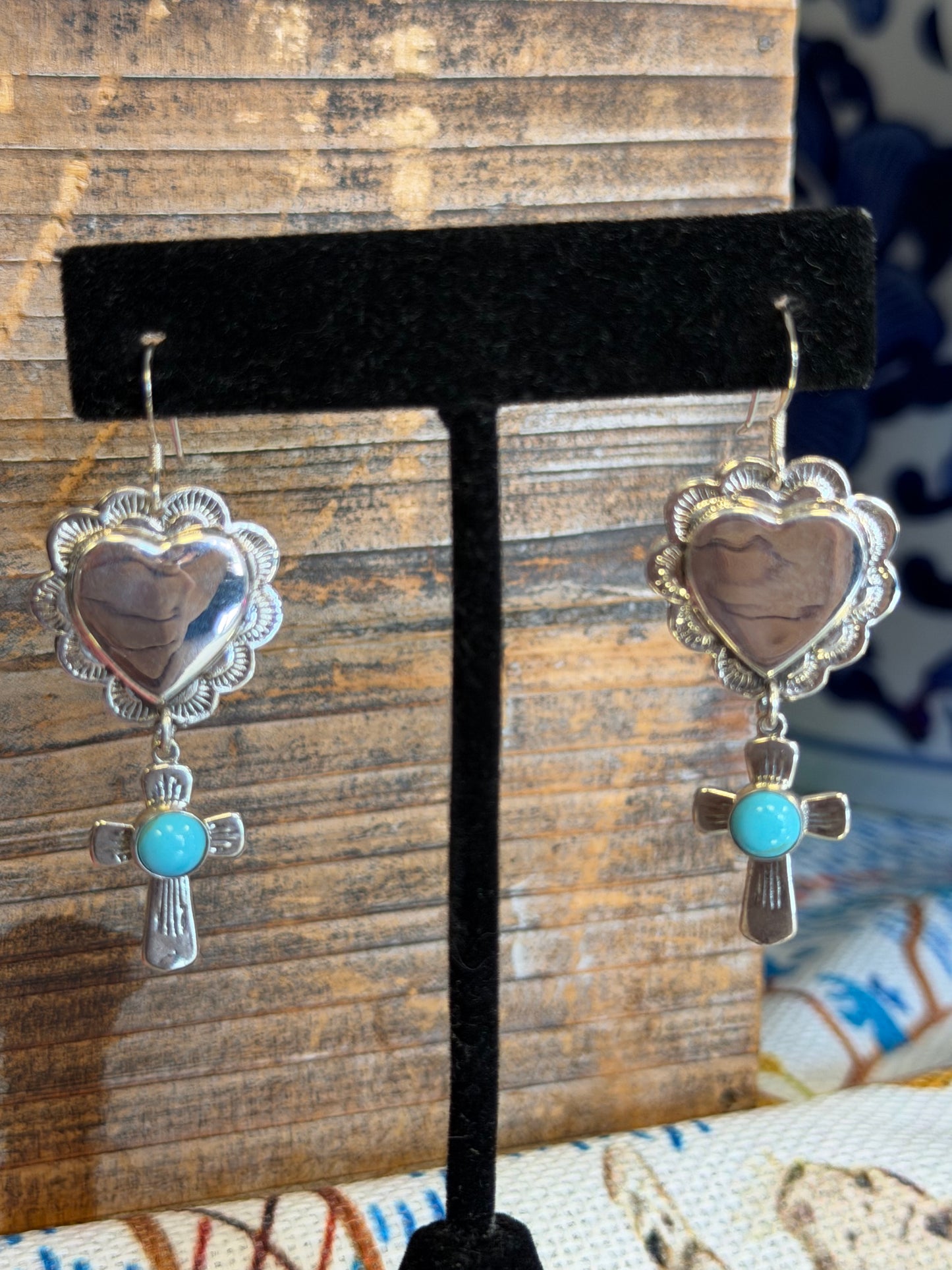 Sterling Silver & Turquoise Cross Hook Earrings