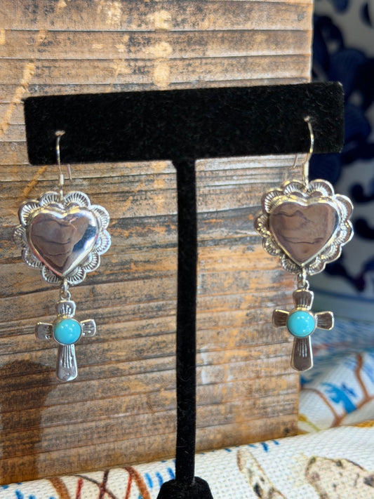 Sterling Silver & Turquoise Cross Hook Earrings