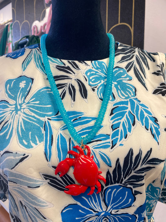Enamel Crab Sea Foam Beaded Necklace