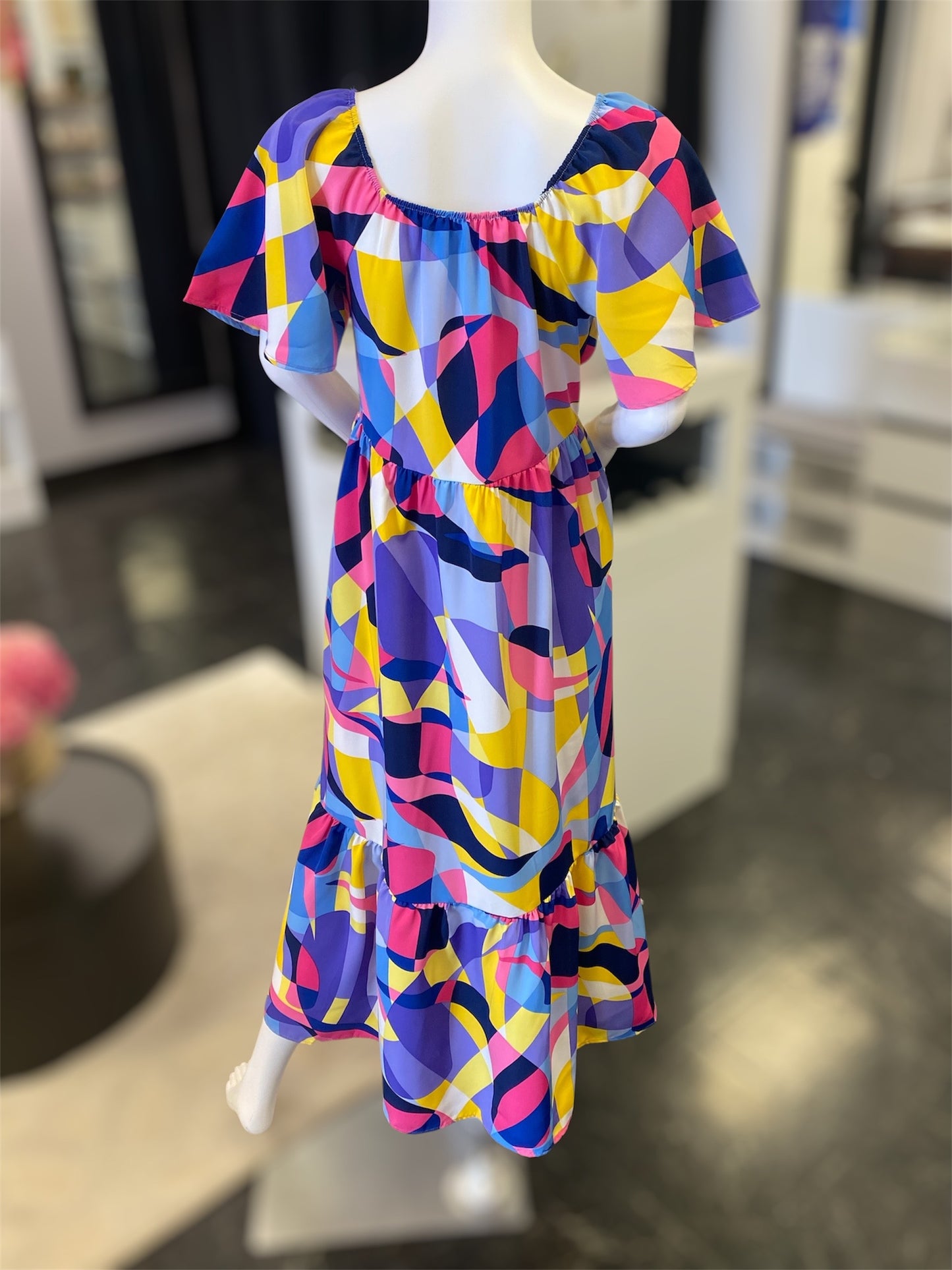 Short Sleeve Multi Print Colorful Maxi Dress