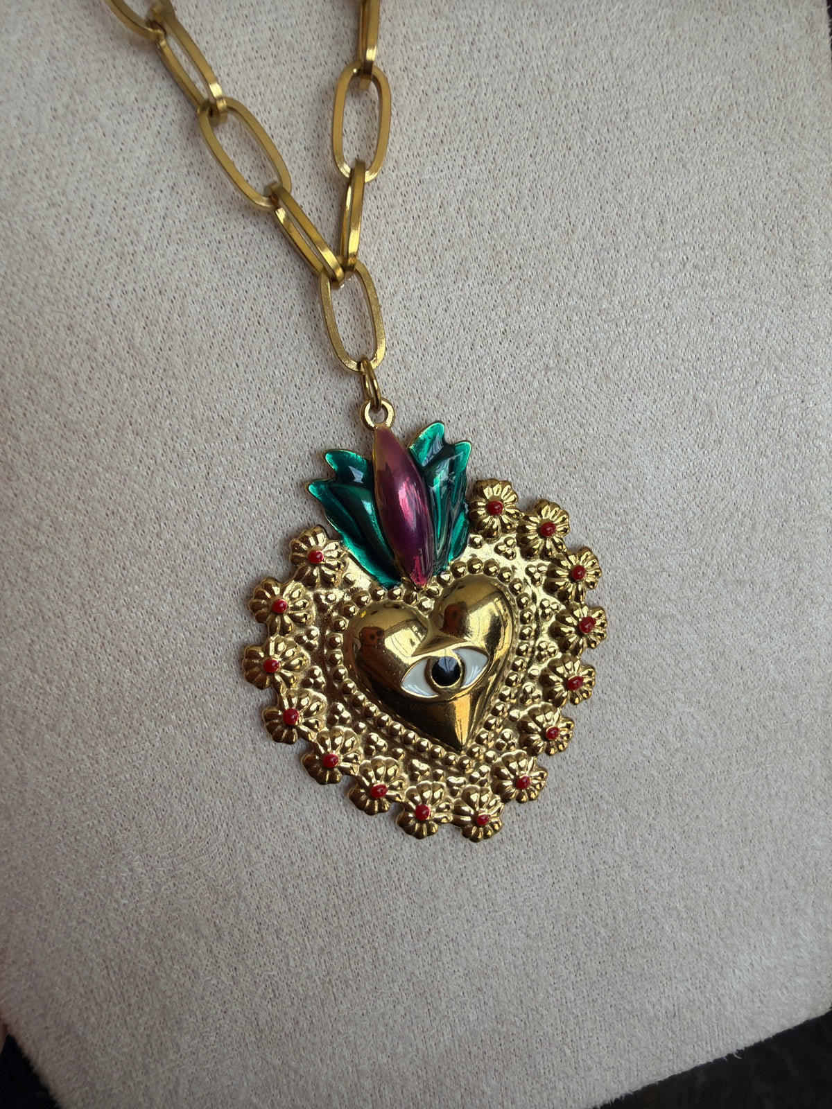 Colorful Stainless Evil Eye Heart Necklace