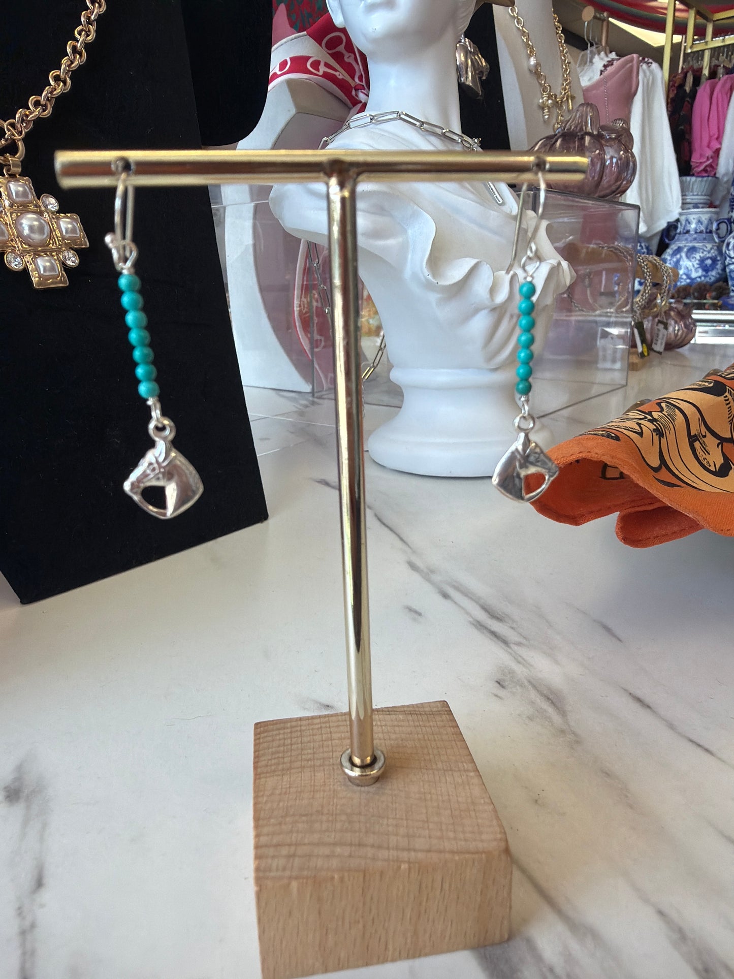 Sterling Silver Beaded Horse Earrings