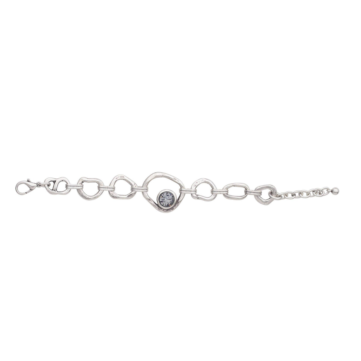 Handmade Pewter Link & Chain Crystal Bracelet - 2918