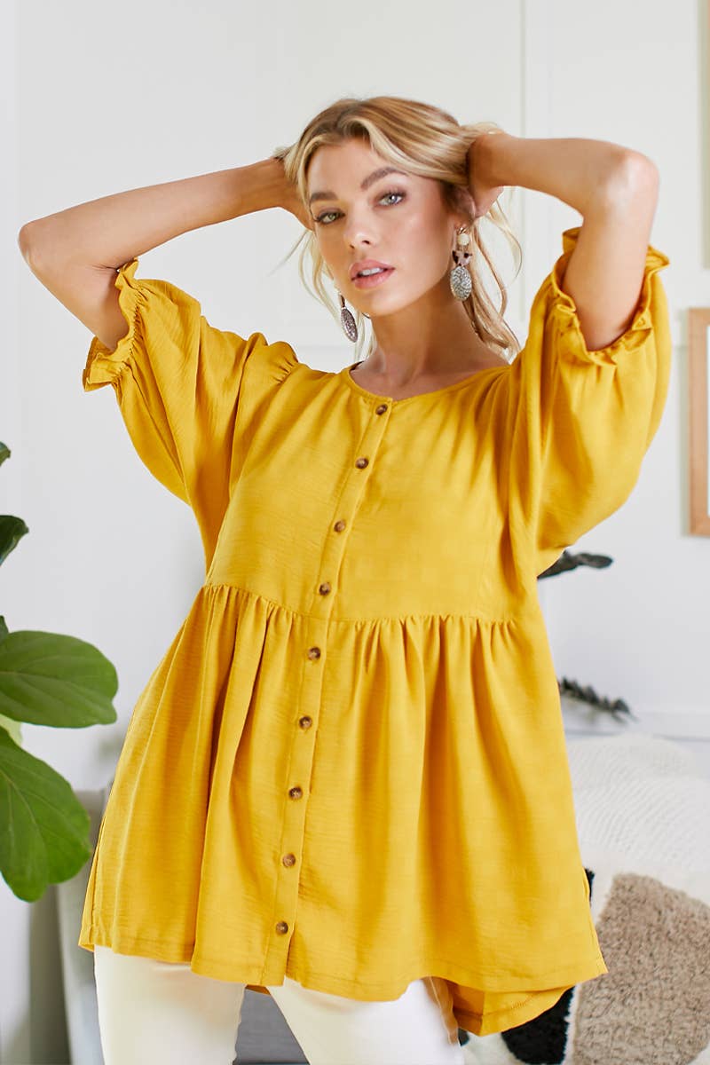 MUSTARD BABYDOLL BUTTON DOWN TOP