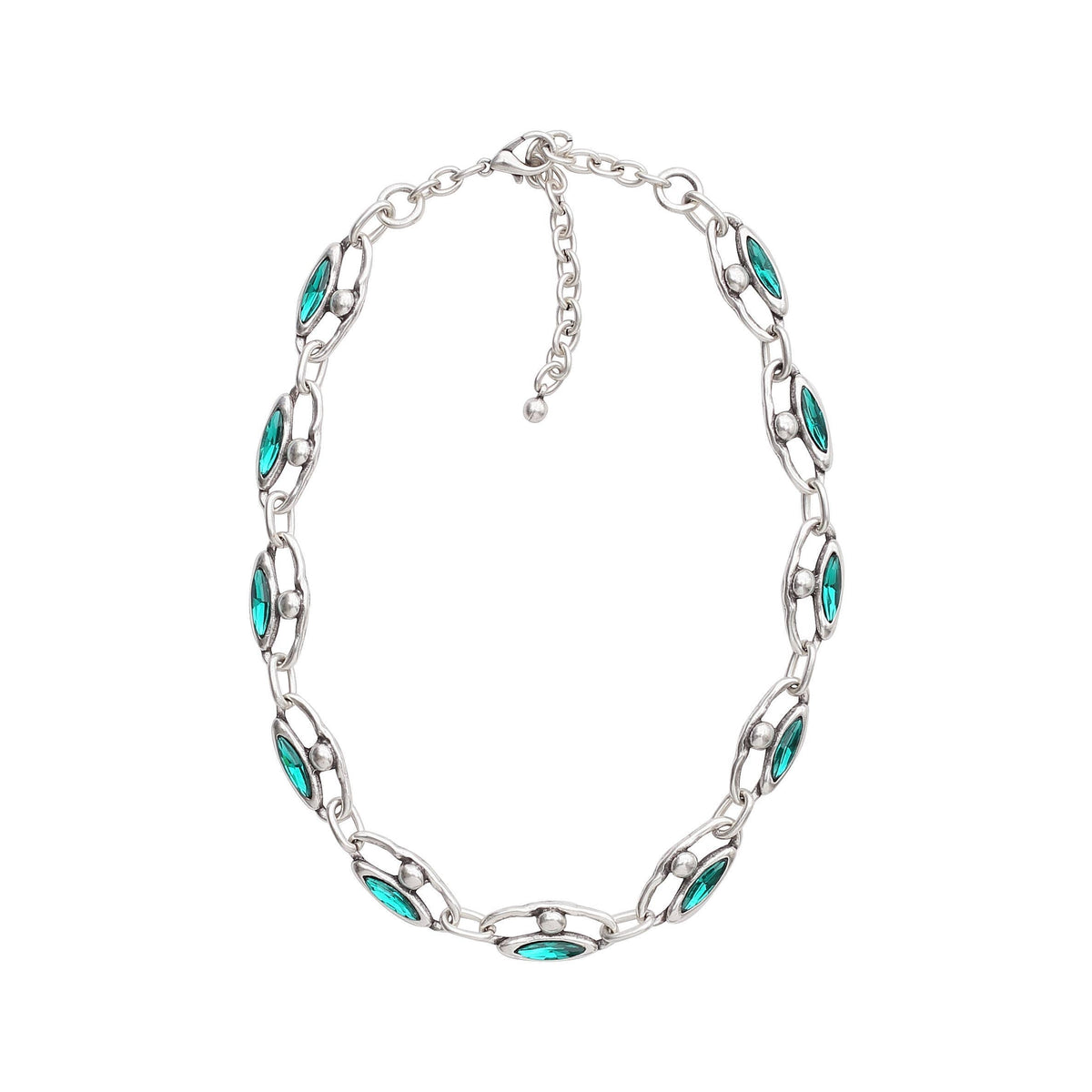 Handmade Green Crystal Pewter Necklace - 3973