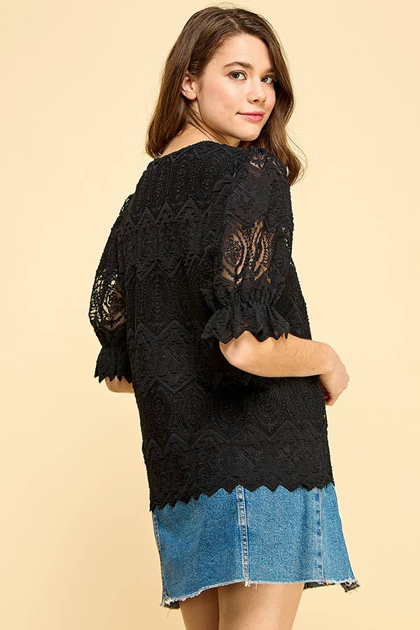 BLACK LACE BUTTON DOWN BLOUSE