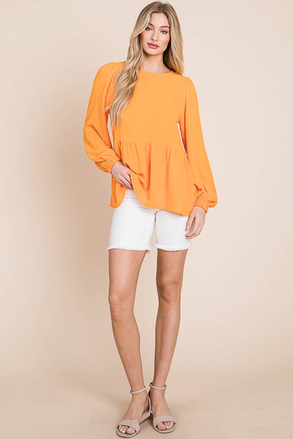 ORANGE RUFFLED HEM BLOUSE