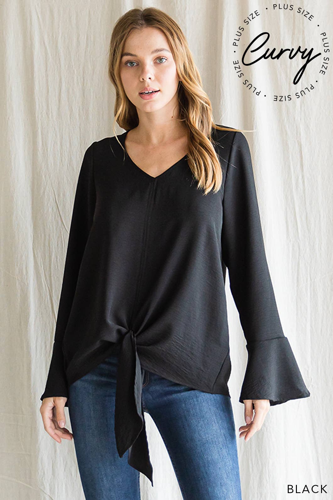 Women's V Neck Bell Sleeve Top