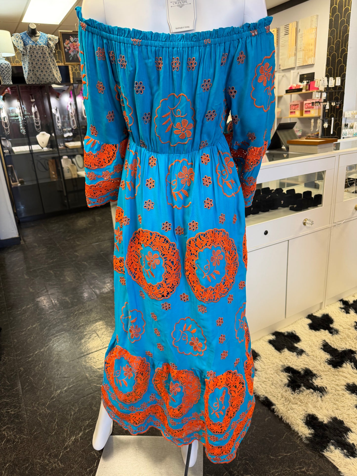 Sunny Days Blue Dress With Orange Embroidery