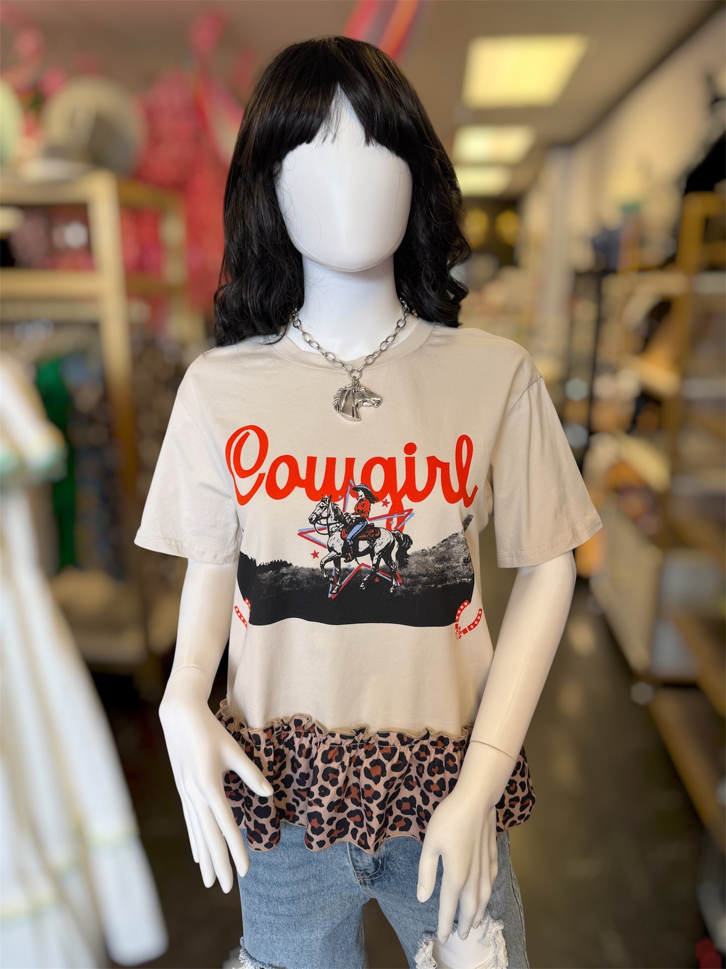 Cheetah Trim Cowgirl Top Tee