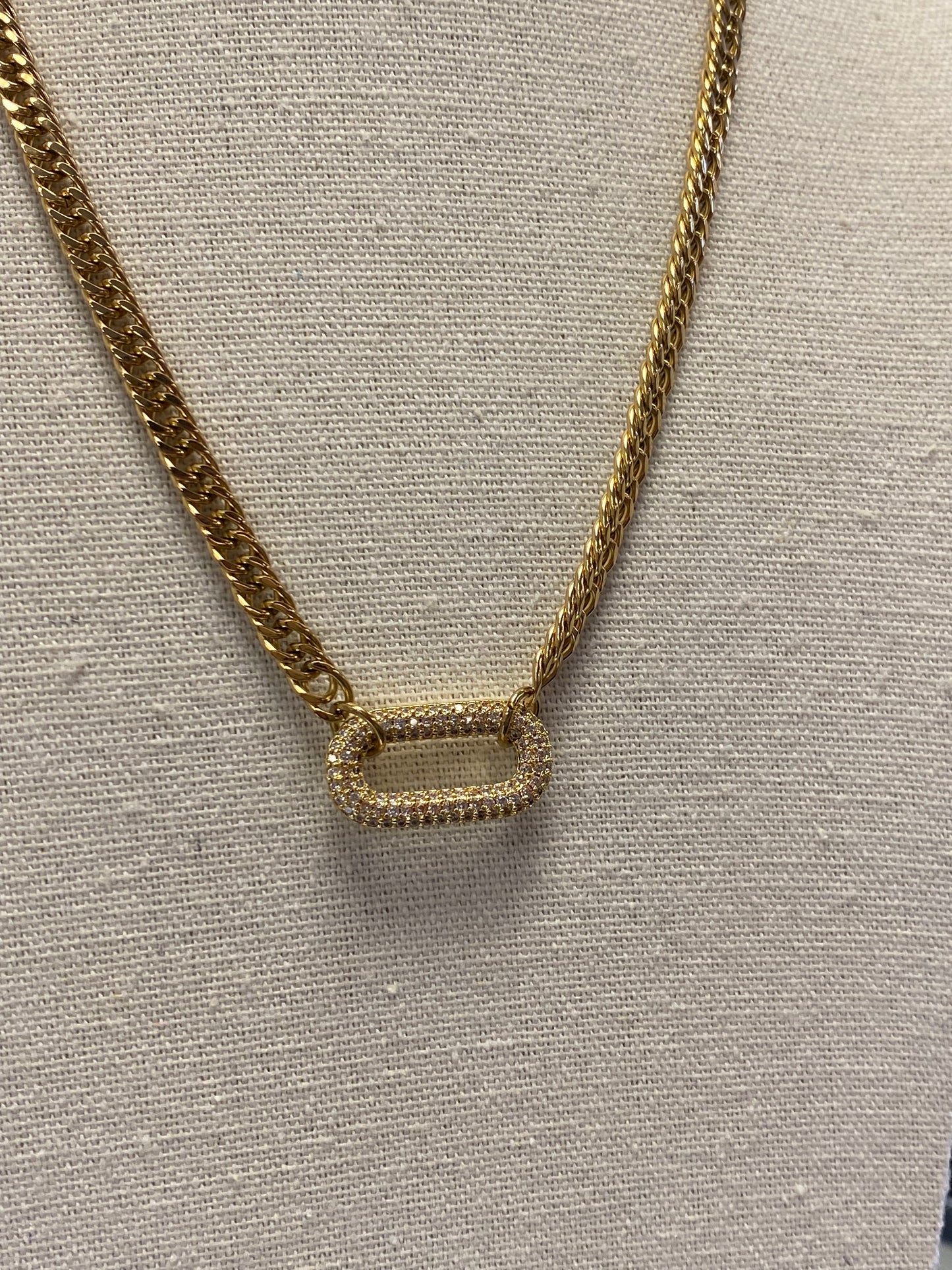 Gold White Crystal Drop Link Necklace