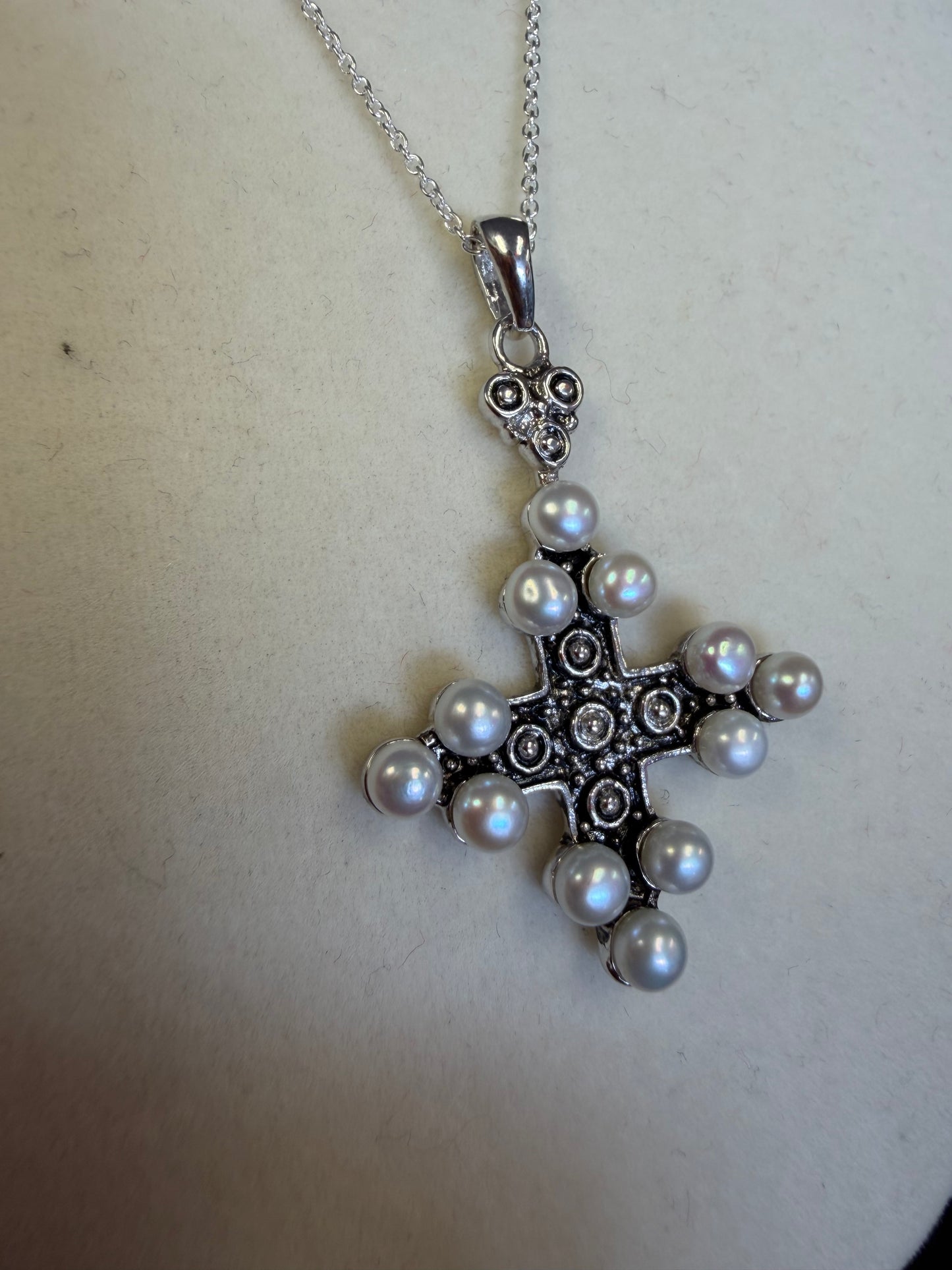 Sterling Silver Cross & Pearl Pendant