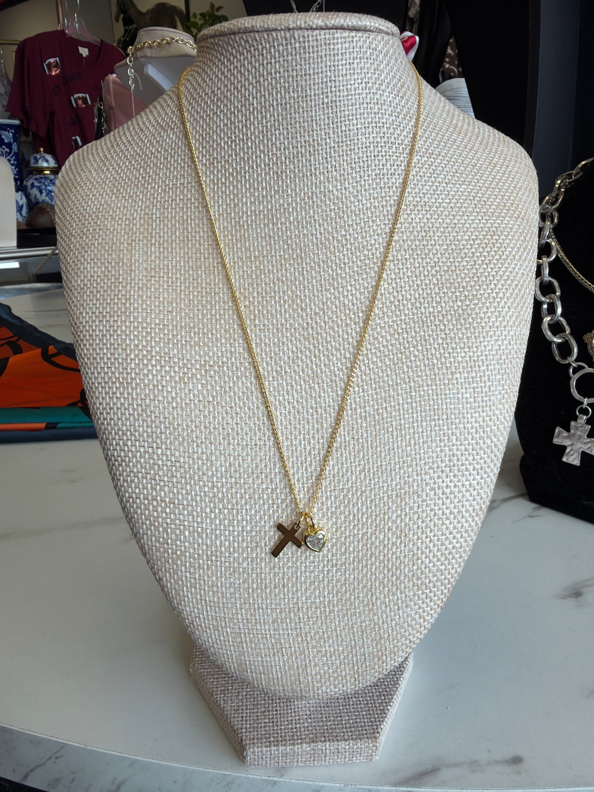 Dainty Cross & Heart Necklace