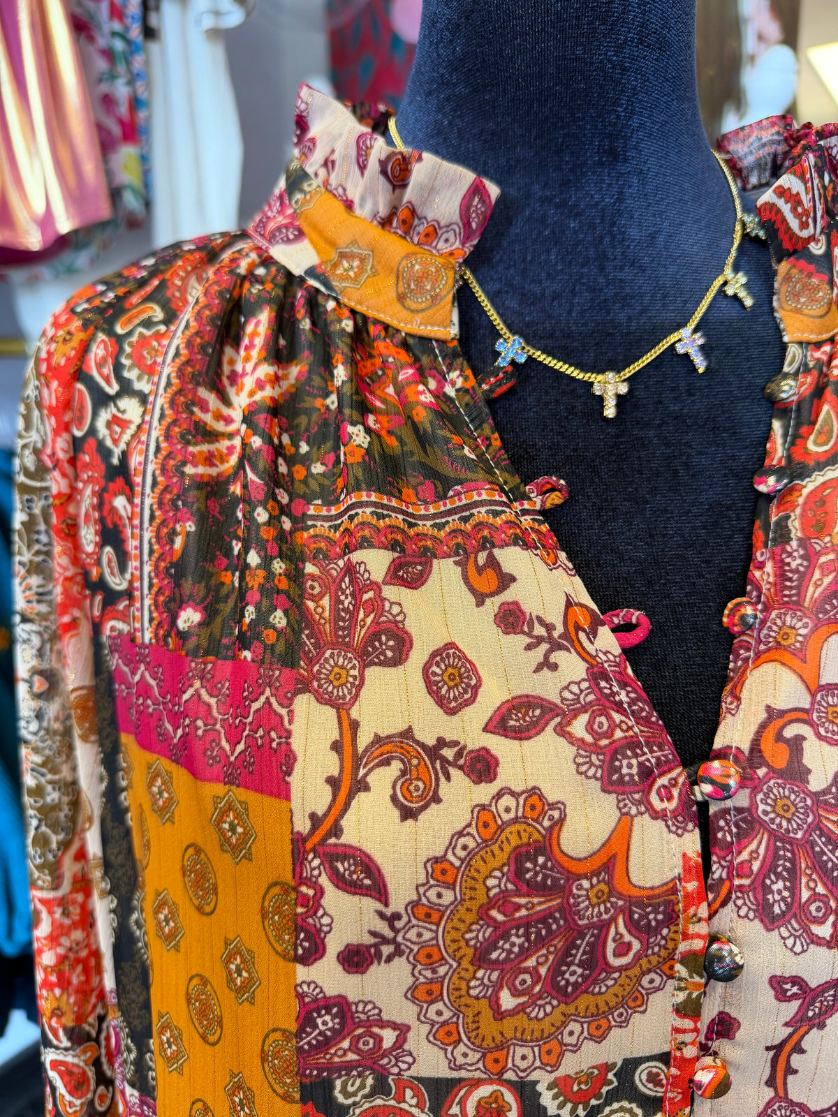 Multi Color Paisley Sheer Sleeve Top