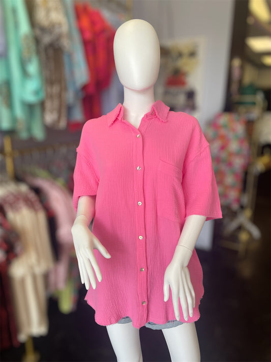 Pink Gaze Mother Pearl Button Top