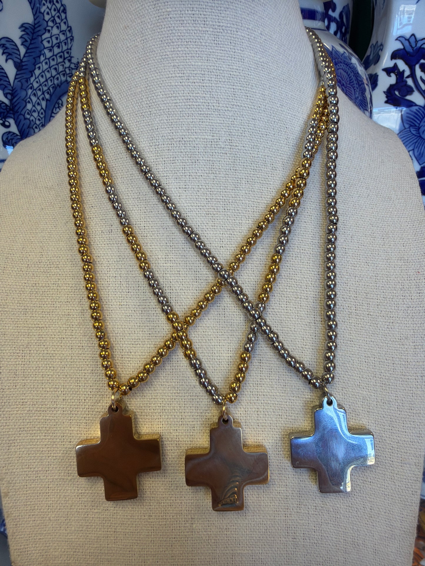 Beaded Cross Charm Necklace