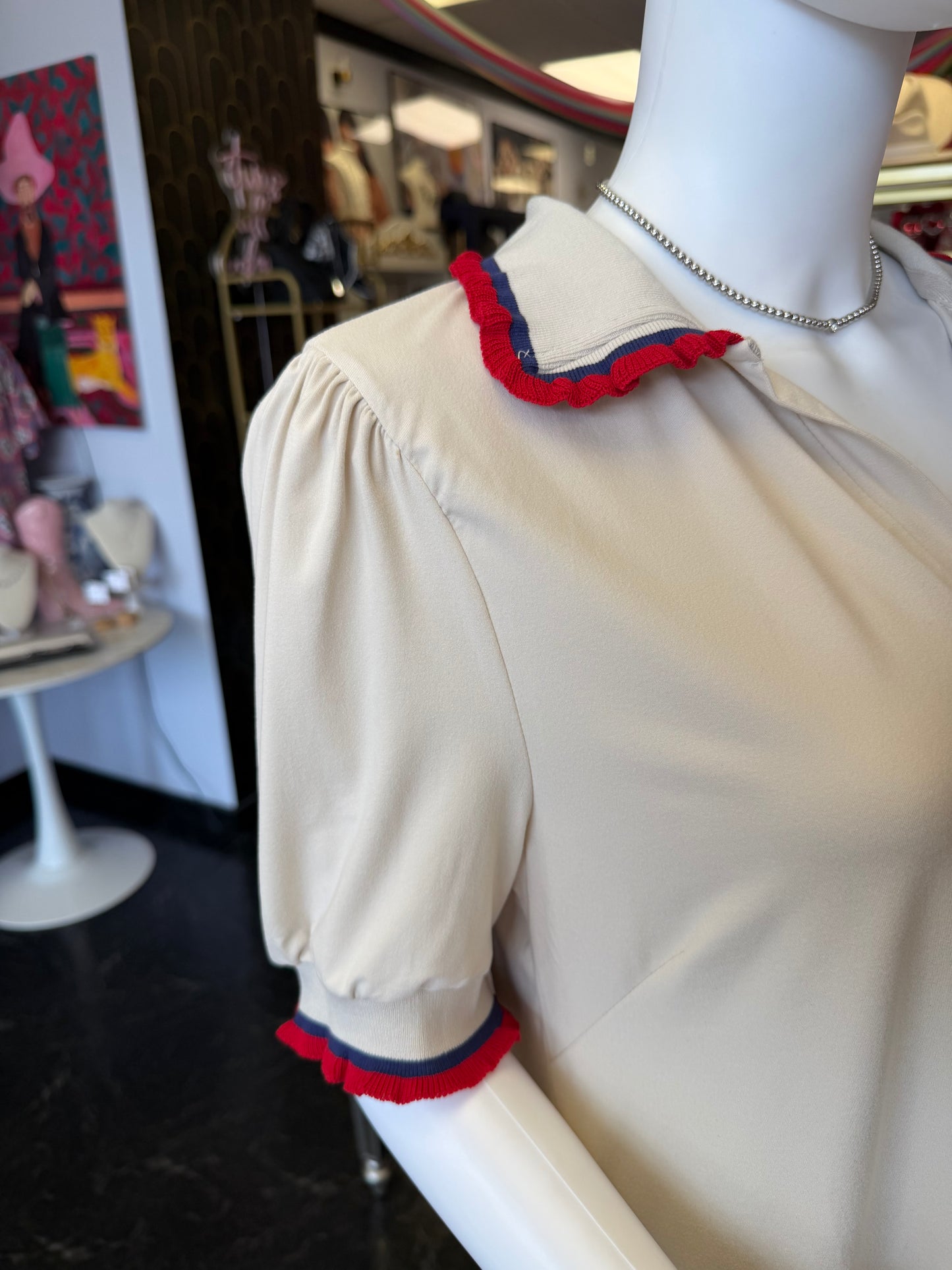 Ecru Ruffle Polo Tee