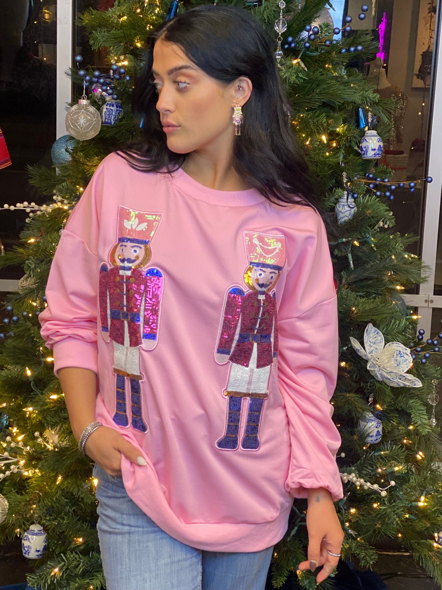 Nut Cracker Pink Sequins Sweatshirt