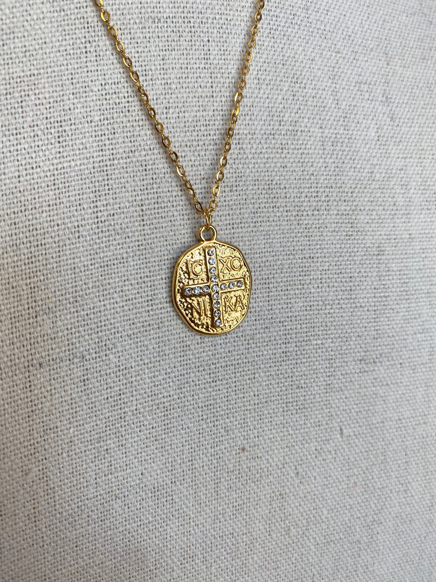 Crystal Cross Coin Necklace