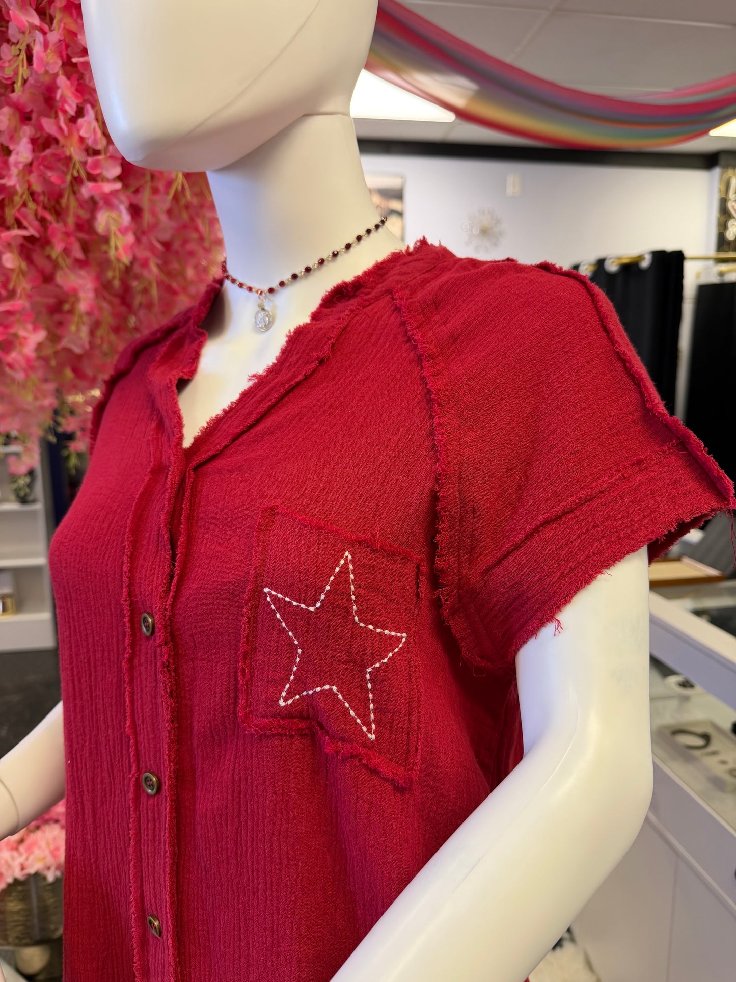 Reach For The Stars Red Gaze Top Stitch Star Pocket