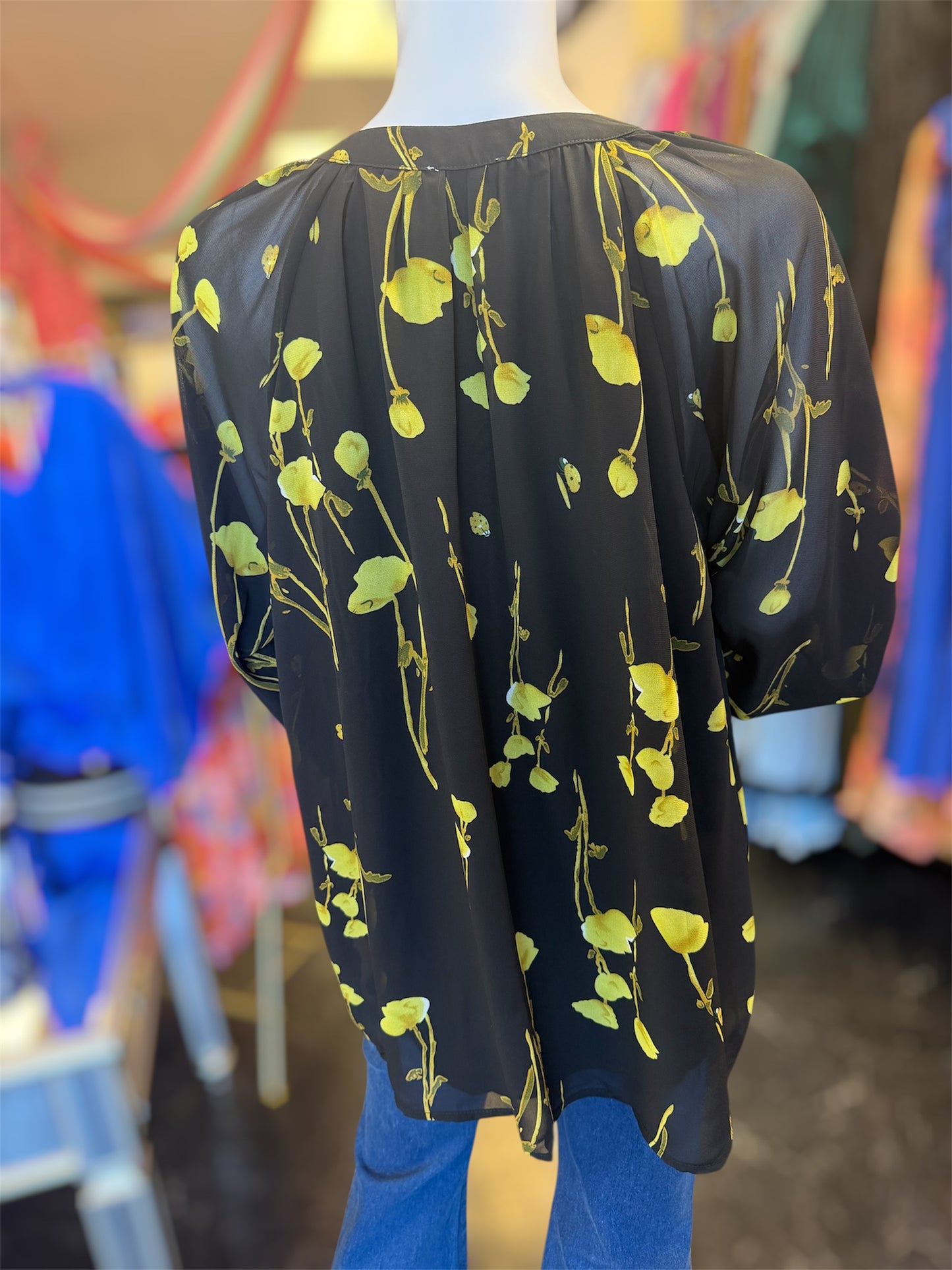 Black Long Sleeve Floral Top