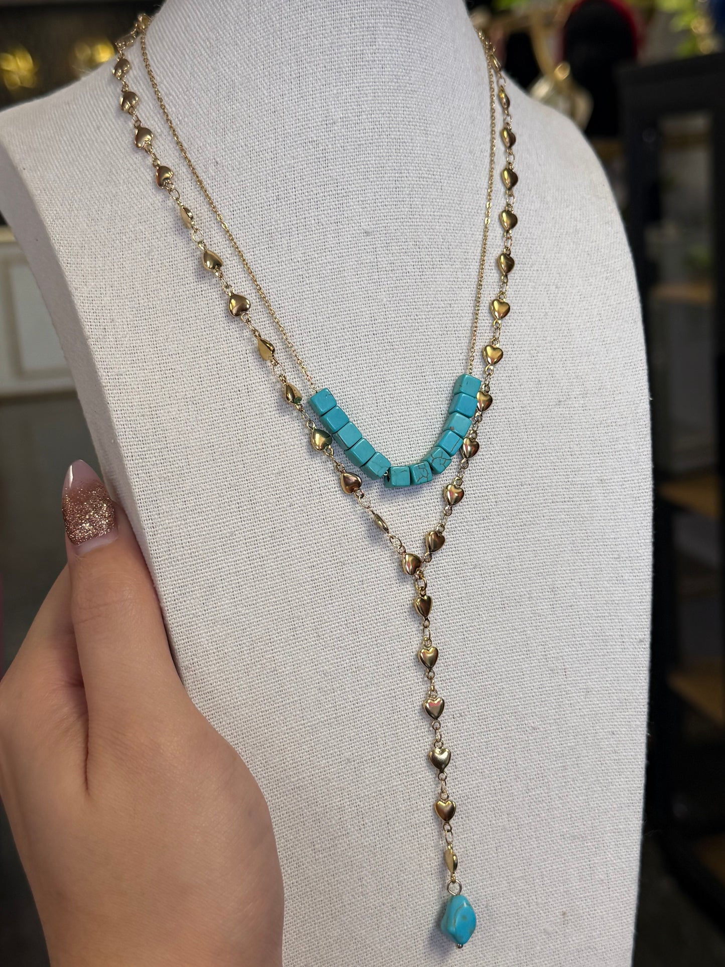 Stainless Steel Gold Plated Multi Stone Lariat Necklace