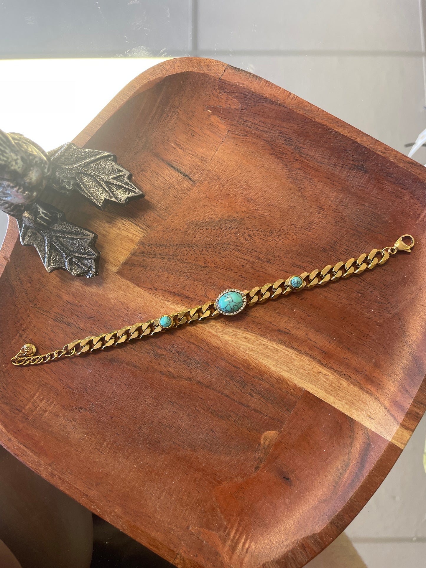 Gold Plated Stainless Steel Imitation Turquoise Bracelet