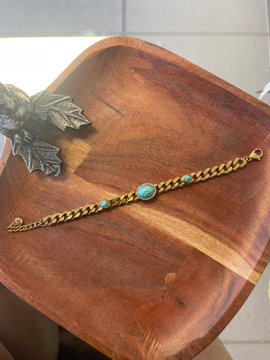Gold Plated Stainless Steel Imitation Turquoise Bracelet