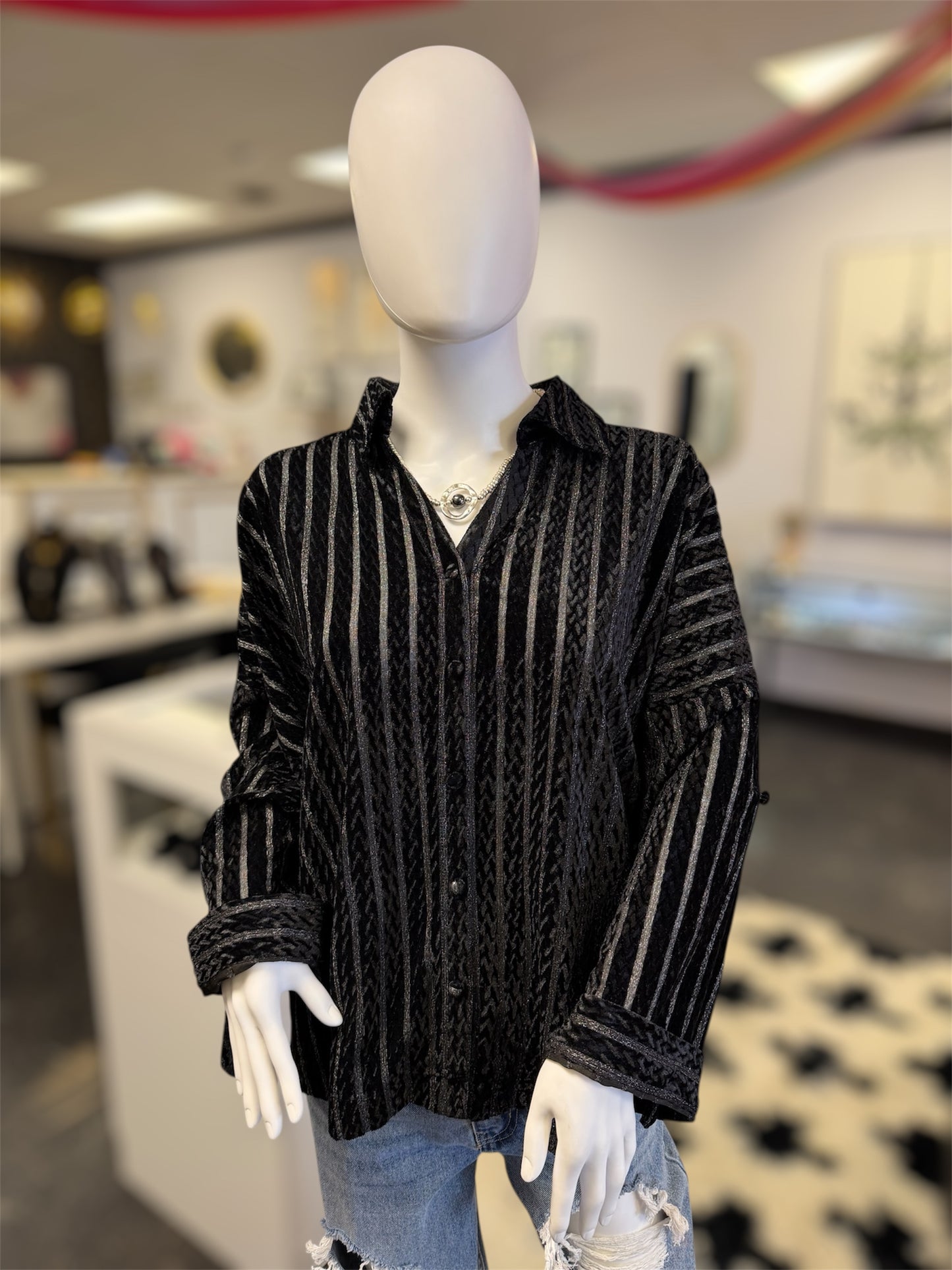 Black Button Up Velvet Top