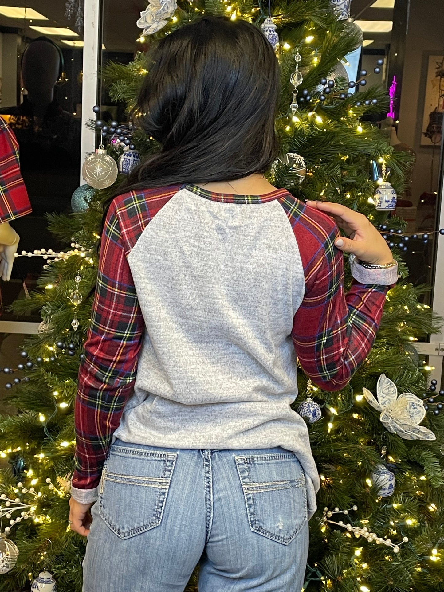 Reindeer Plaid Grey Tunic Top