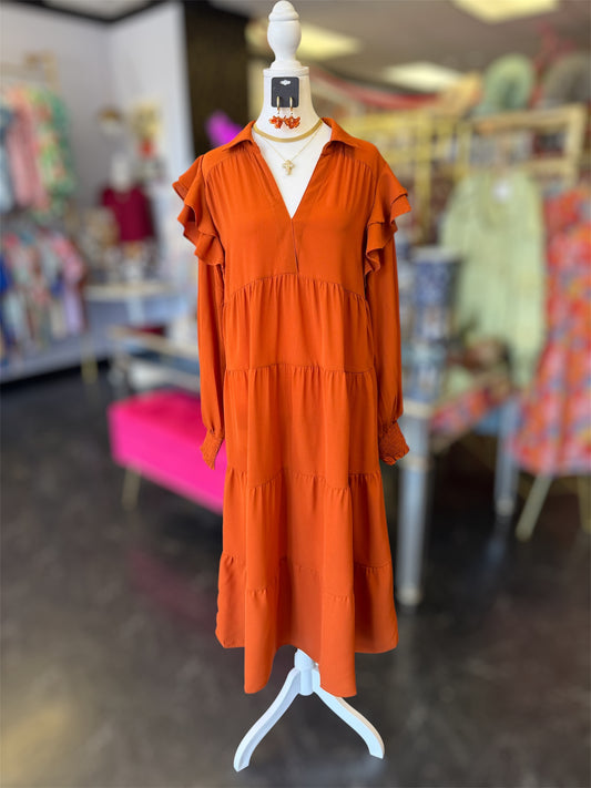 Pumpkin 🎃 Spice Long Sleeve Frill Sleeve Layered Maxi Dress