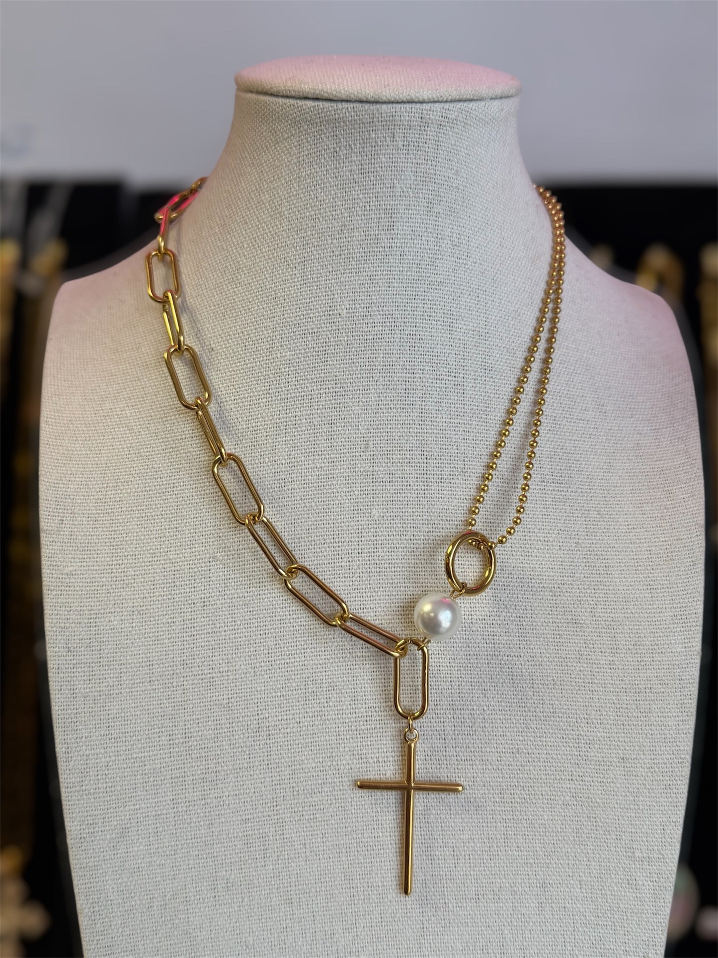 Stainless Gold Plated Multi Charm Necklace