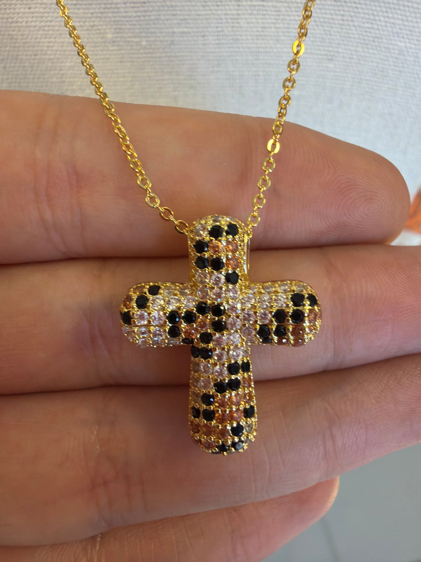 Crystal Cheetah Cross Necklace