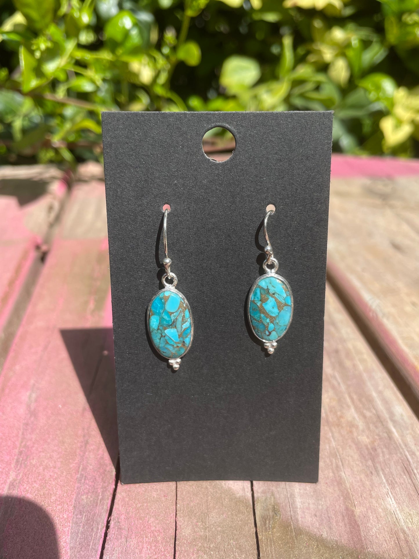 Blue Copper Turquoise 925 Sterling Hook Earrings