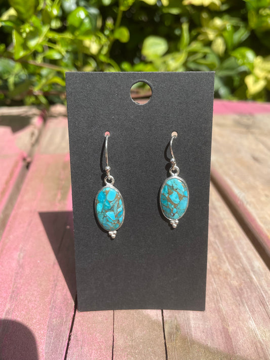 Blue Copper Turquoise 925 Sterling Hook Earrings