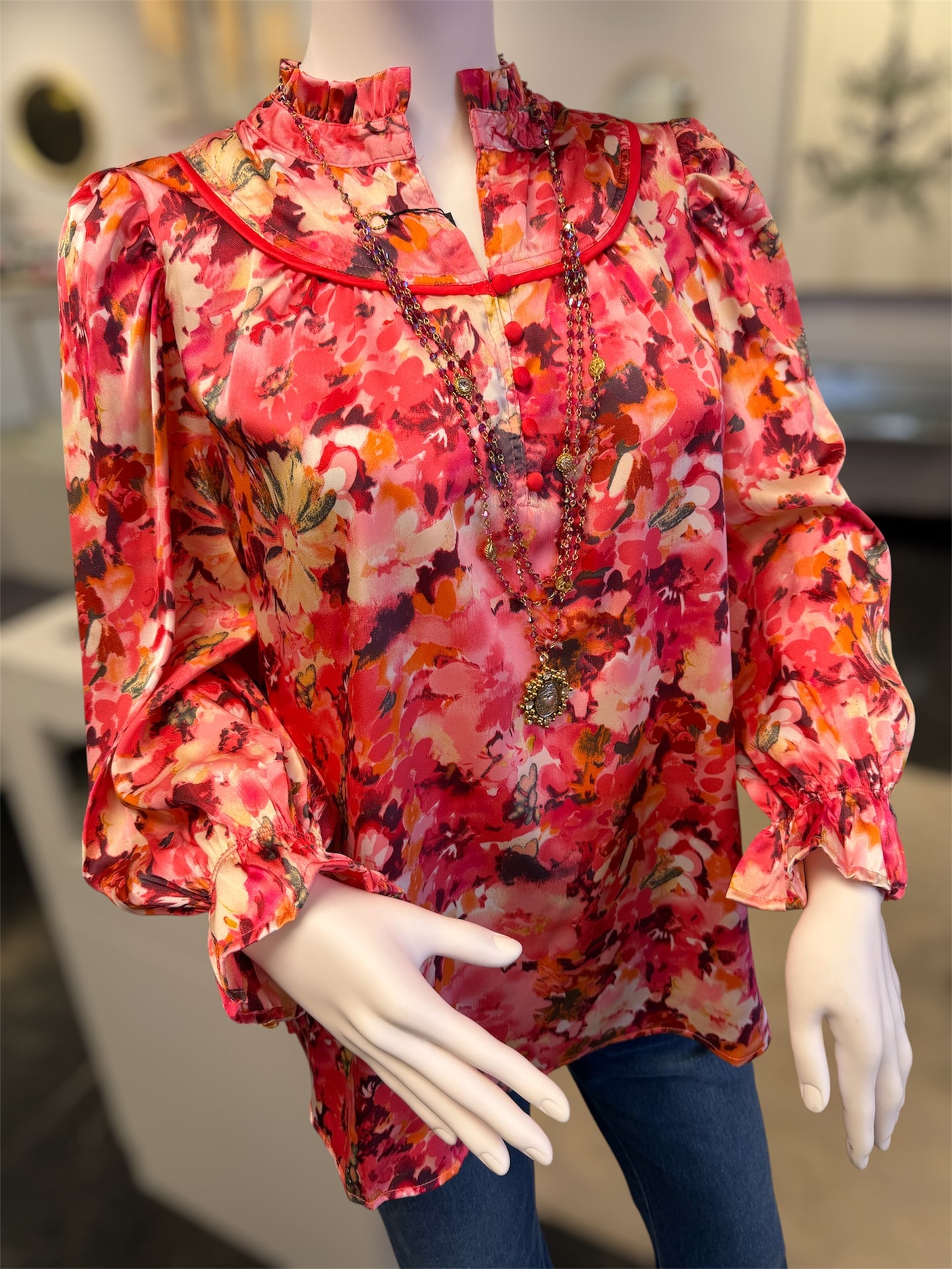 Fall Fields Satin Floral Top
