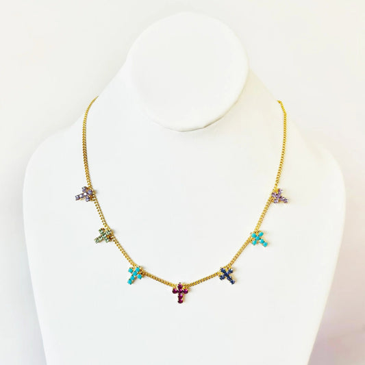 Tova Multi Cross Necklace | Midnight Watermelon