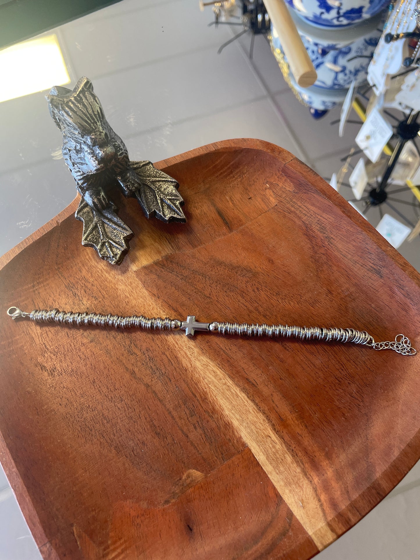 Silver Cross Beaded Bracelet