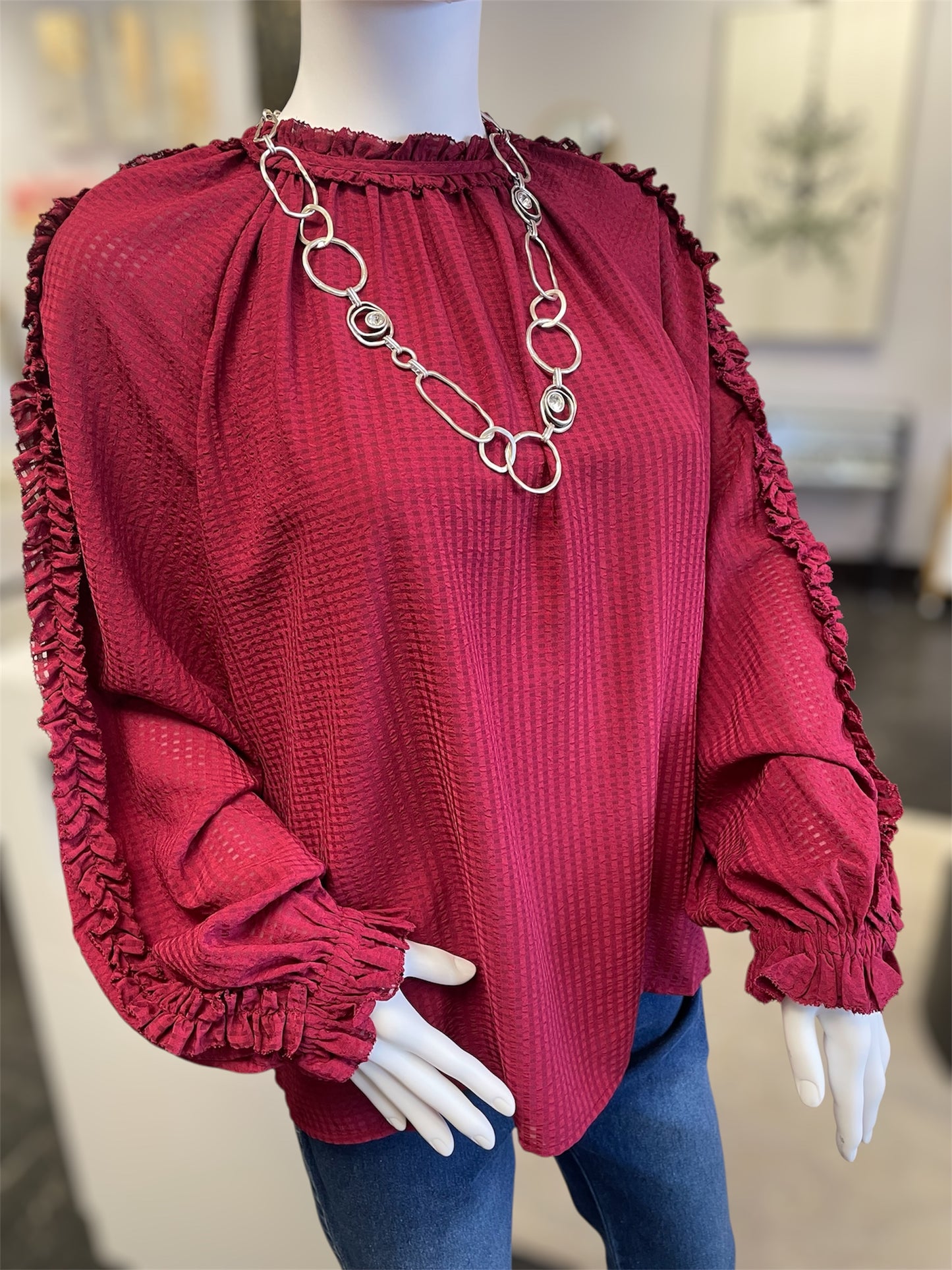 Burgundy Ruffle Sleeve Top