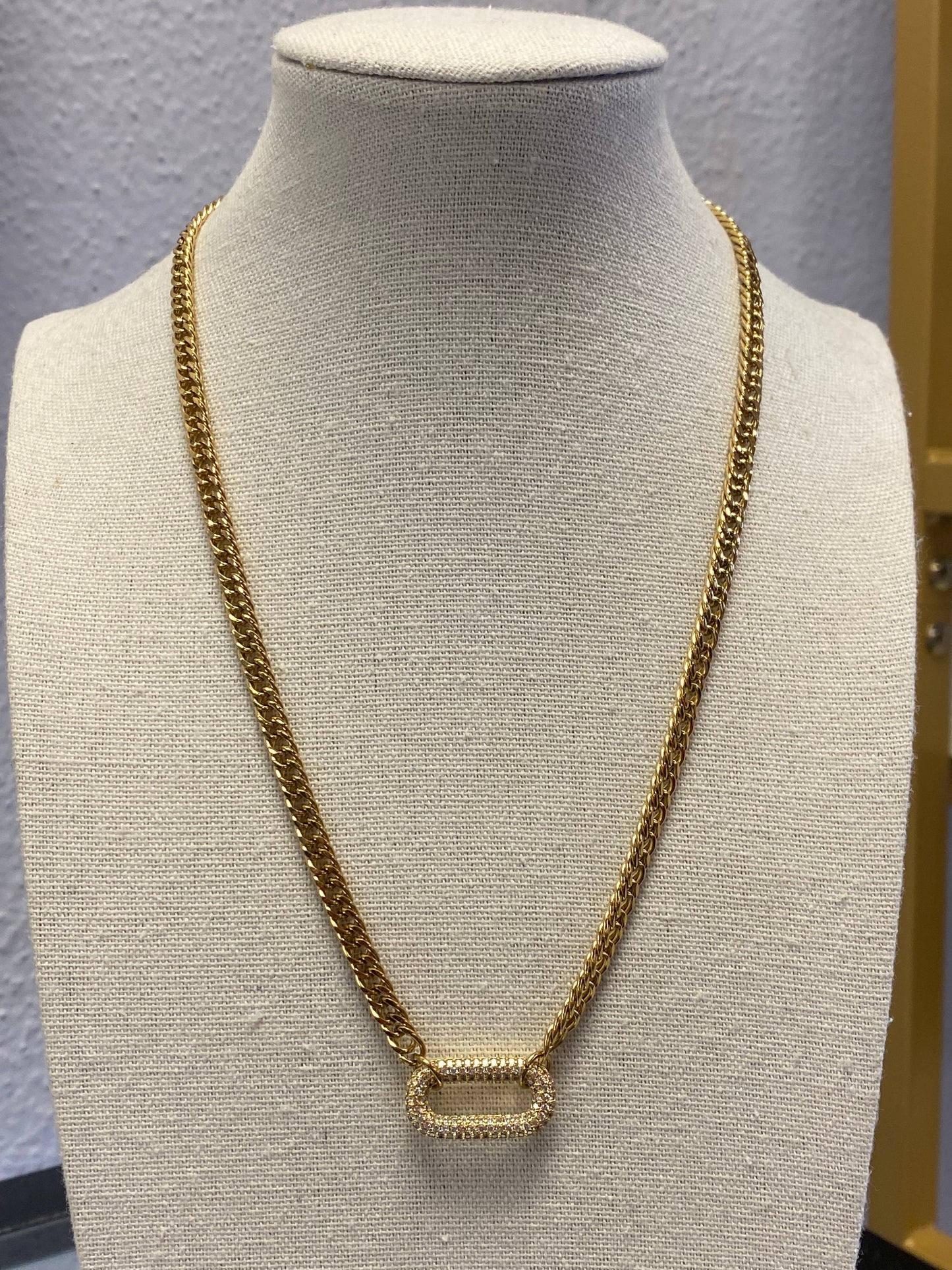 Gold White Crystal Drop Link Necklace