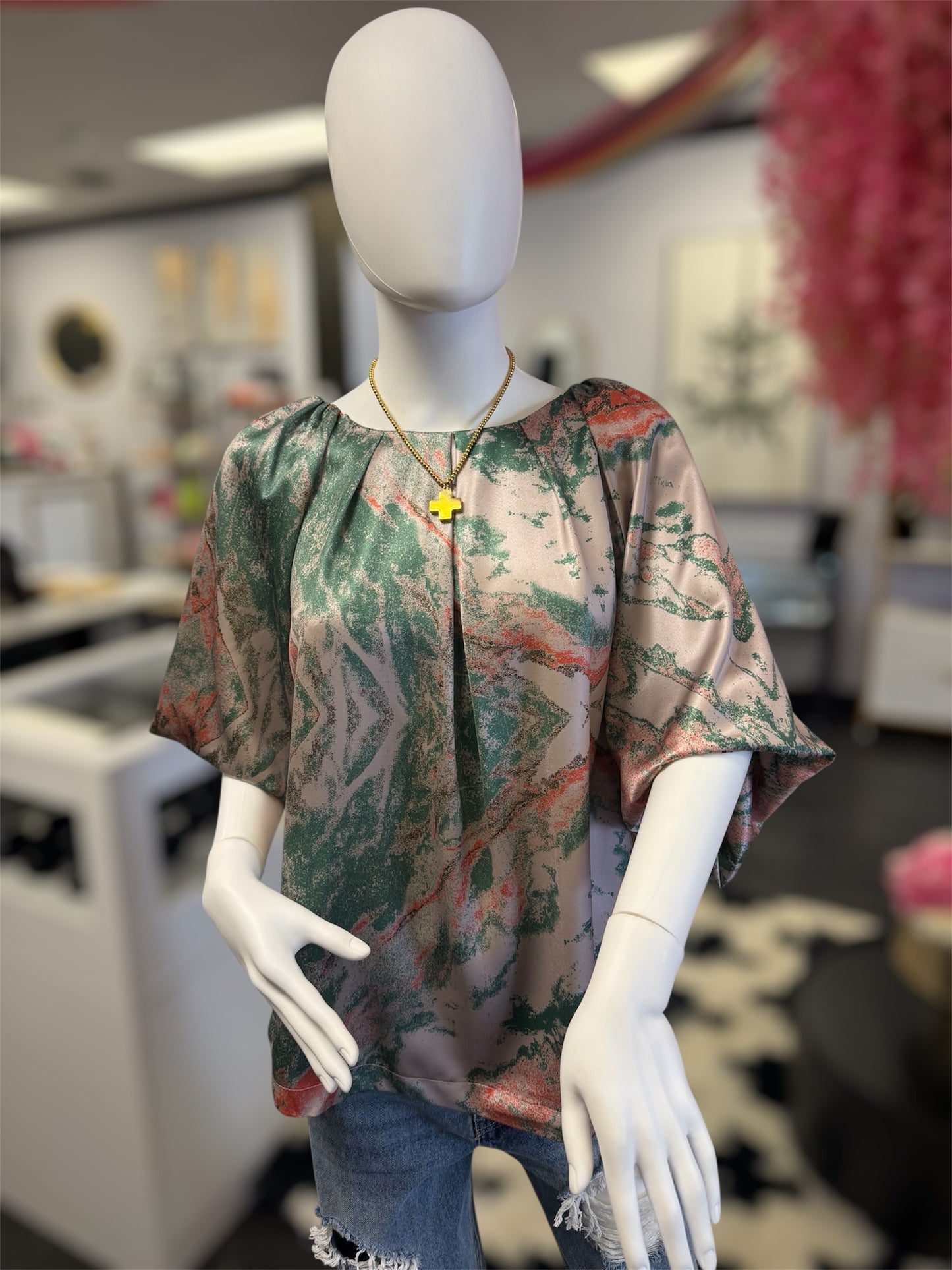 Silk Green And Orange Top