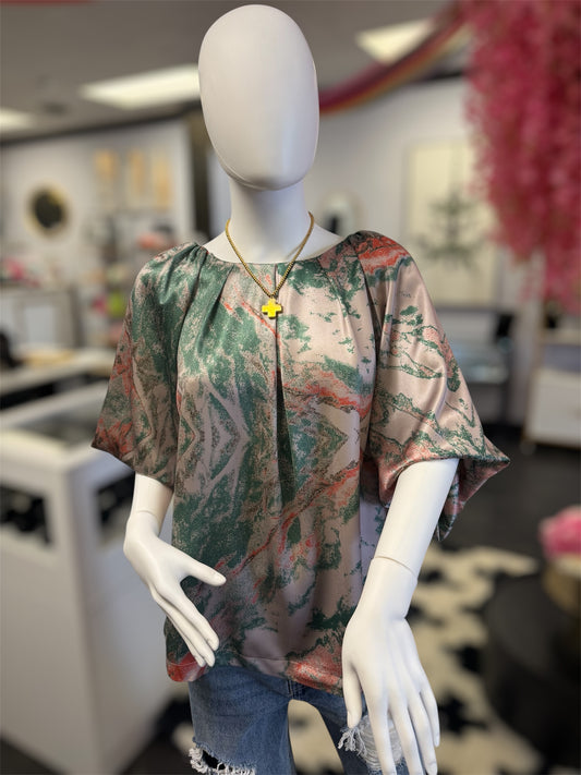 Silk Green And Orange Top