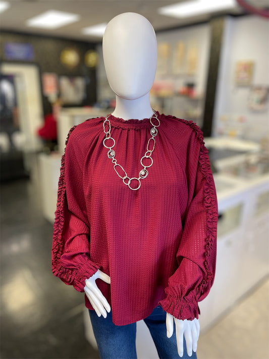 Burgundy Ruffle Sleeve Top