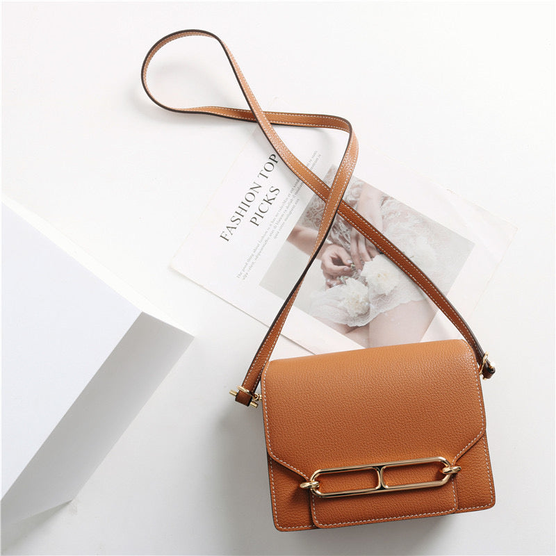 Brown Pebbled Leather Equestrian Crossbody Purse