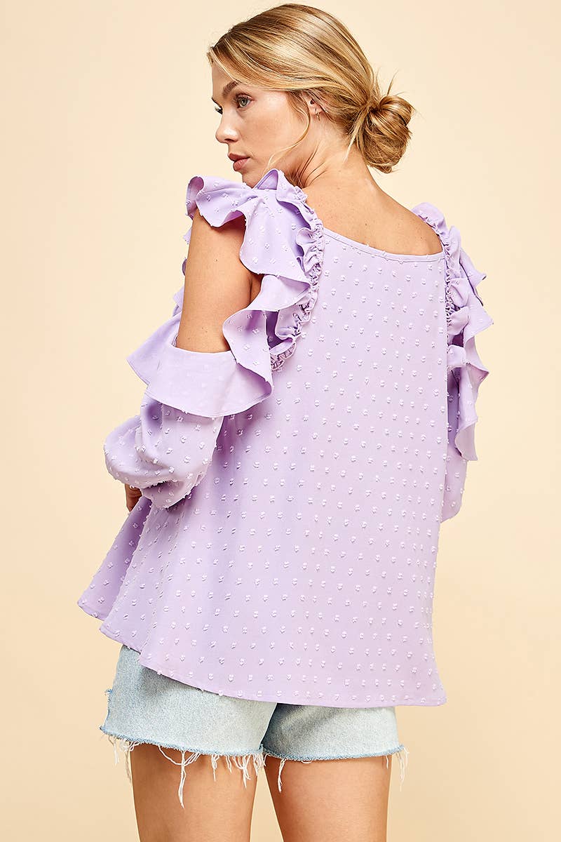 LAVENDER COLD SHOULDER SELF DOT BLOUSE