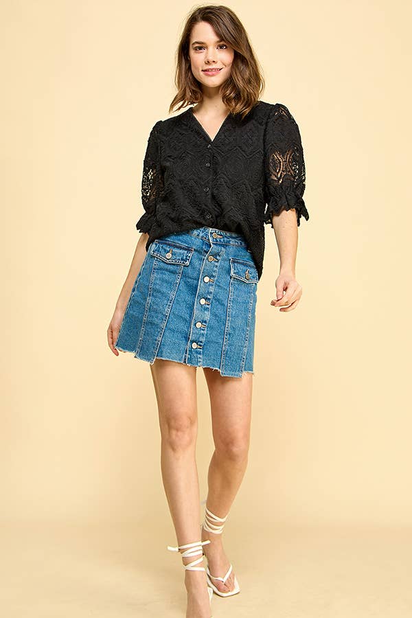 BLACK LACE BUTTON DOWN BLOUSE