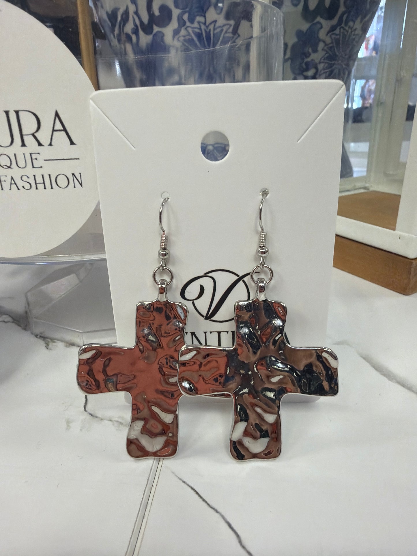 Hammered Cross Earrings