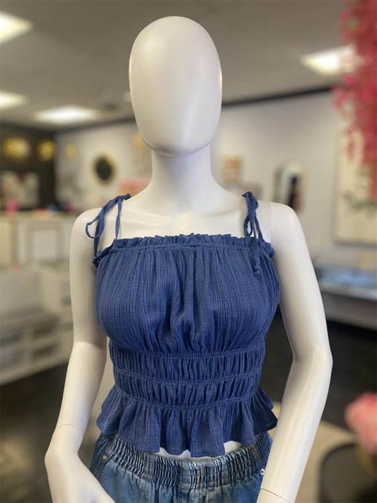 Blue Summer Crop Elastic Top